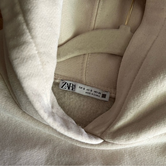 Zara Beige Cropped Hooded Sweater Women’s Small - Picture 2 of 9